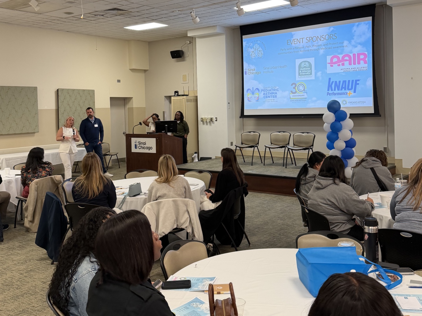 Addressing attendees at the Chicago Asthma Consortium's 2026 Community Health Worker Educational Forum, Sinai Chicago, May 21, 2026.